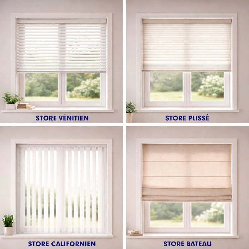Vente et pose de store intérieur : store Vénitien, store plissé, store californien, store bateau